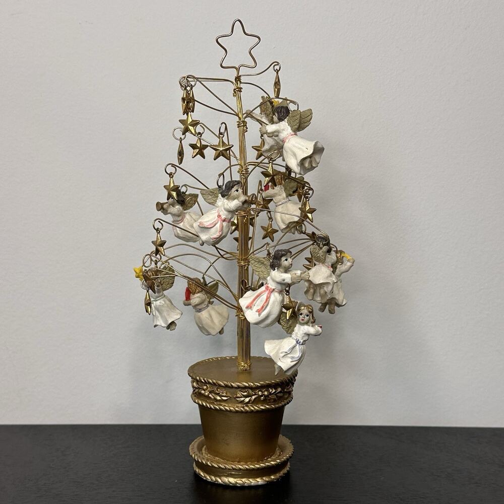 Vintage Gold Wire Angel & Stars Tree 8.5” Christmas Holiday Decor Beautiful RARE